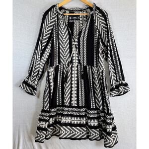 Maeve by Anthropologie Dominique Tunic Dress Long Sleeve Black White Women sz M